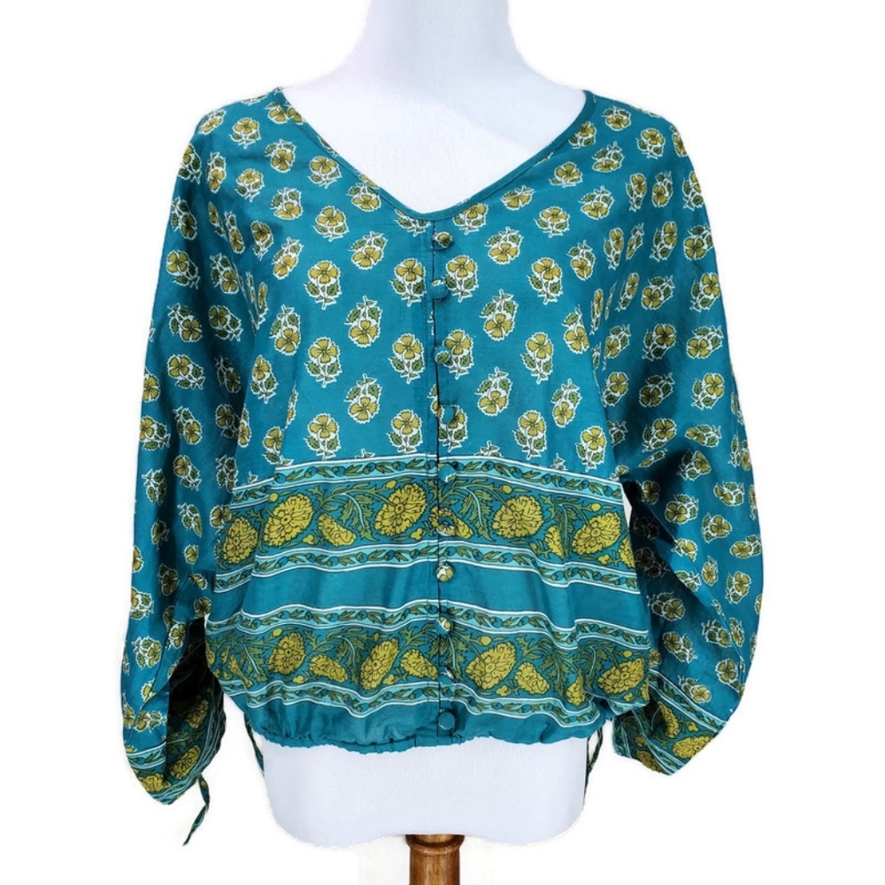 Cynthia Rowley Boho V Neck Festival Floral Blouse Size M